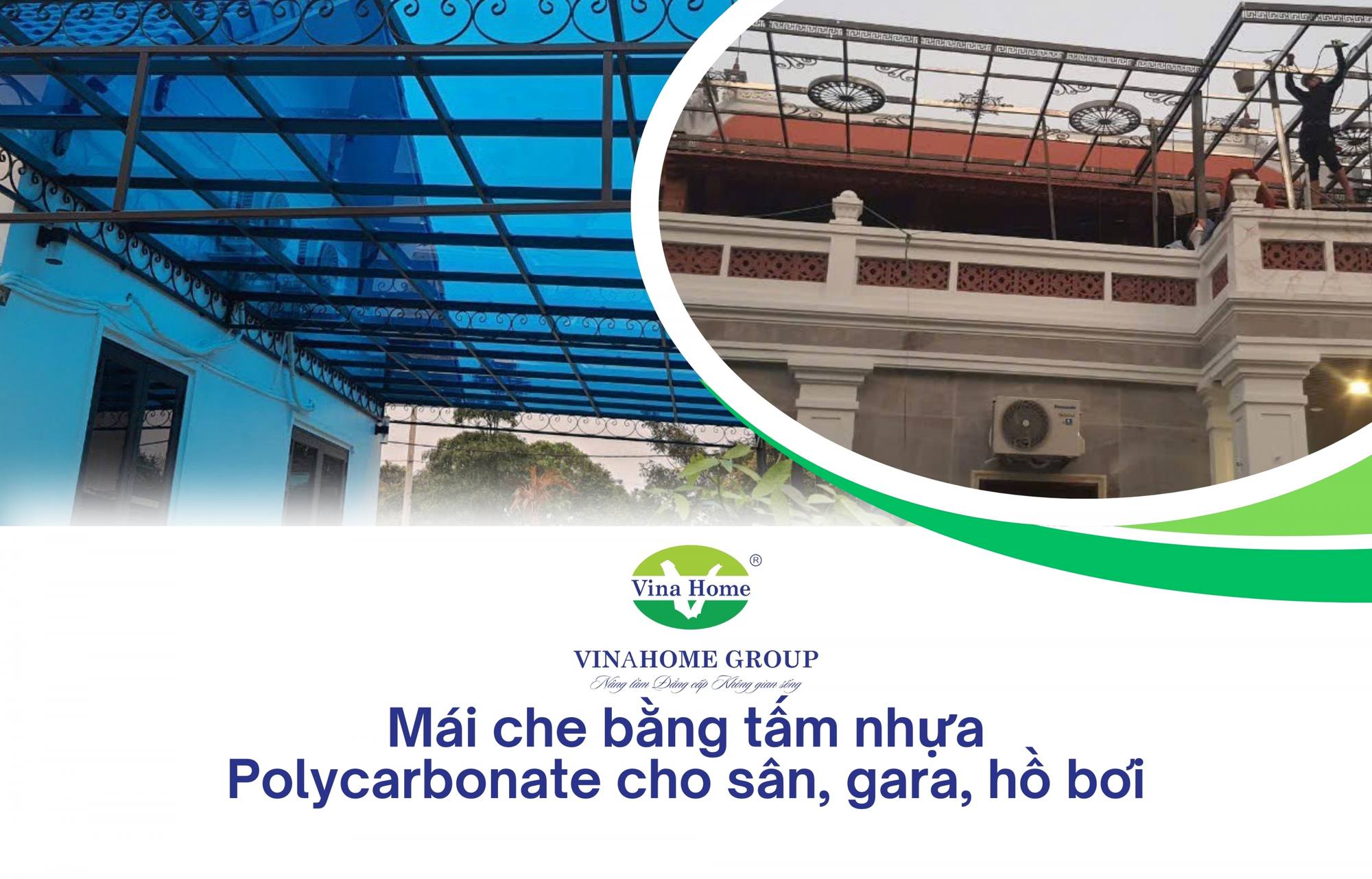 Mái che bằng tấm nhựa Polycarbonate – Giải pháp cho sân phơi, gara ô tô và hồ bơi