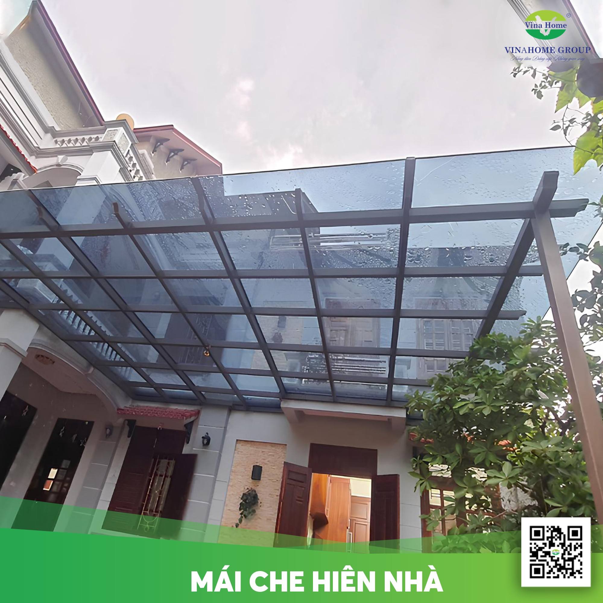 Công trình mái hiên màu ghi xám