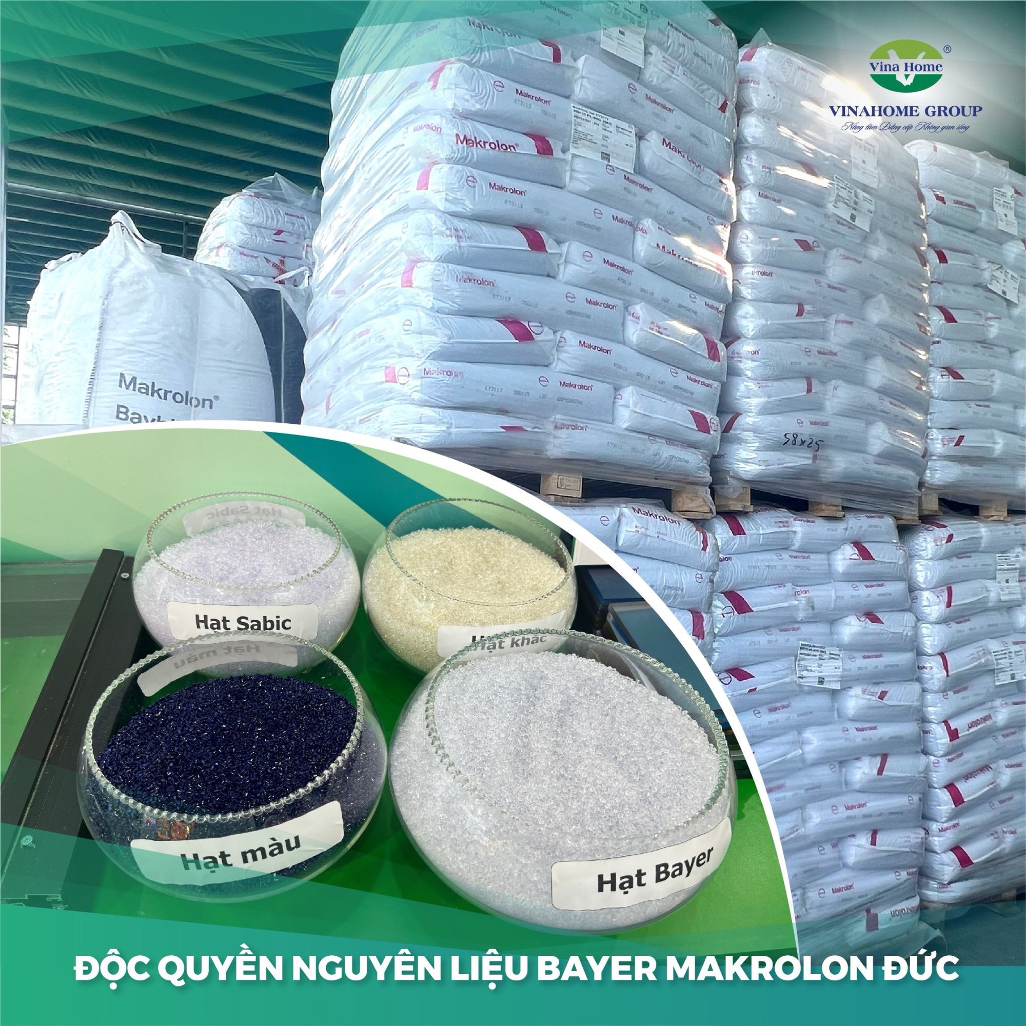 Hạt nhựa Makrolon Bayer - Nguyên liệu độc quyền nhãn hiệu Vinlite trong sản xuất tấm Poly VinaHome