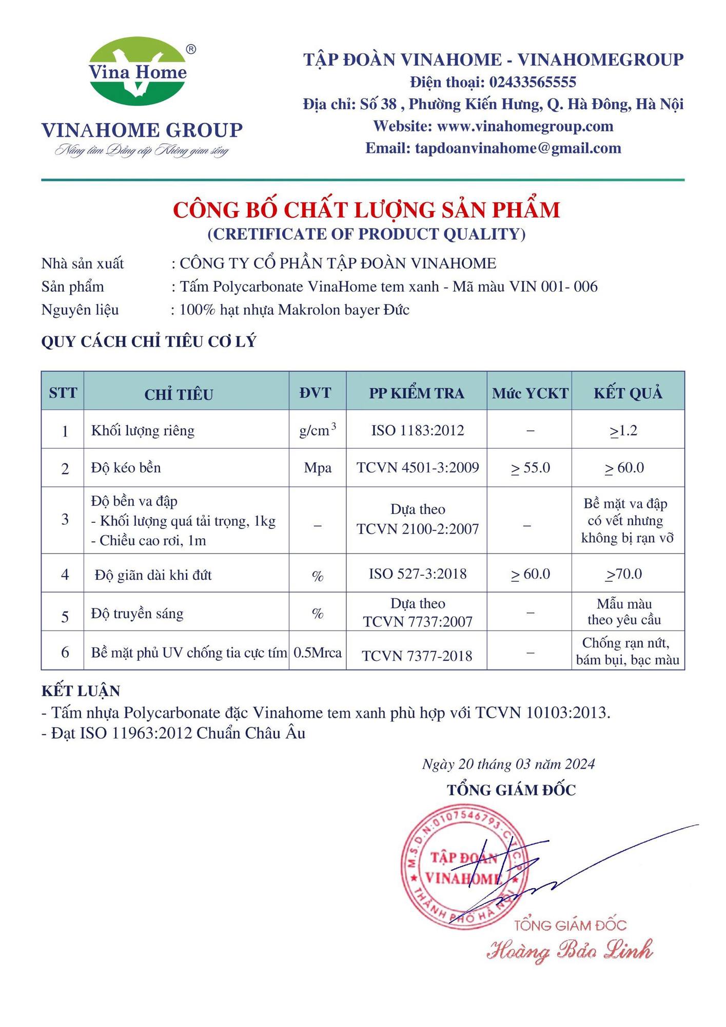 Chứng nhận chất lượng sản phẩm nhựa Poly