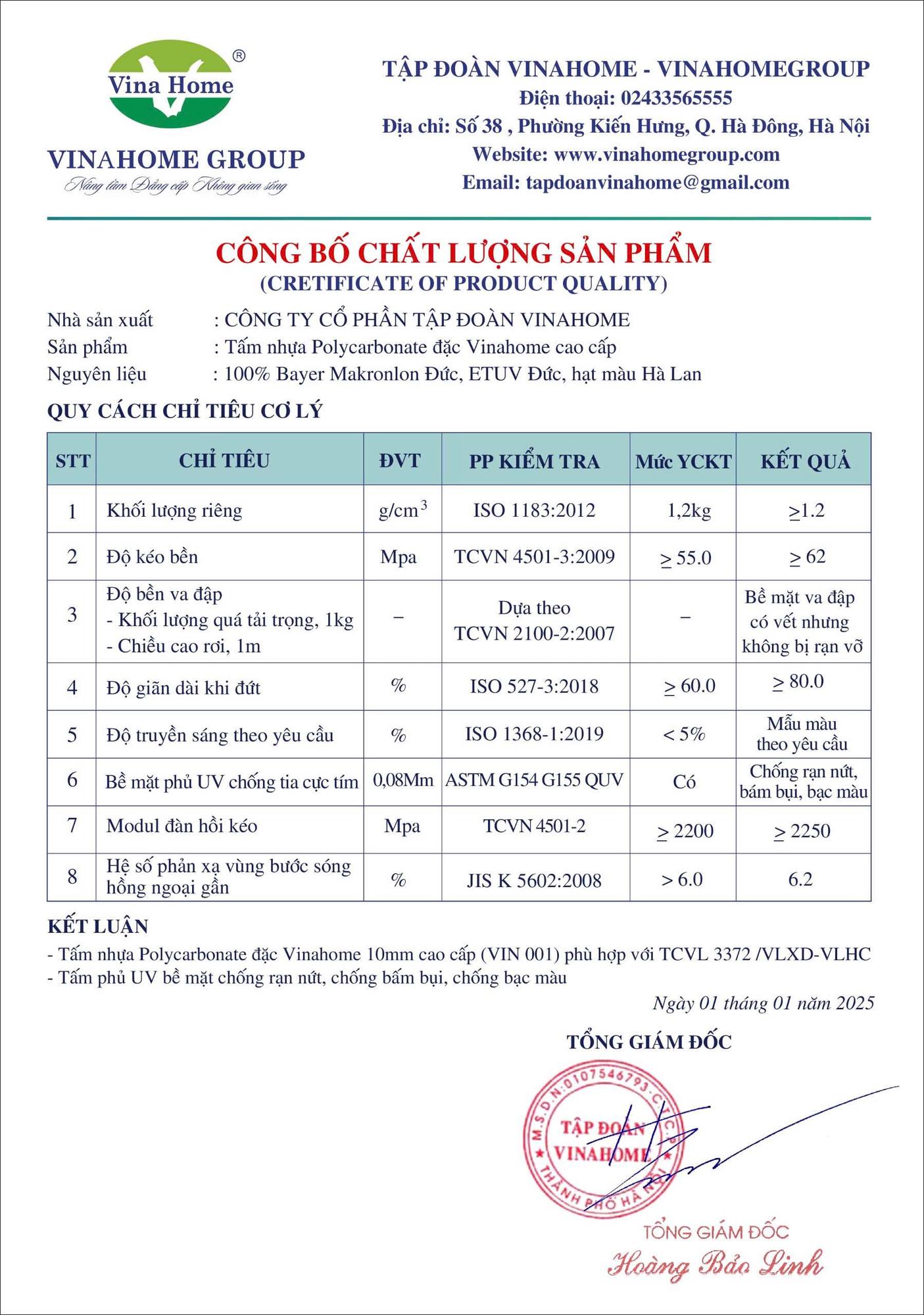 Kiểm chứng chỉ số nhựa Poly Vinahome